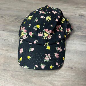 Floral Print Black Cap With Adjustable Strap For Women & Teens